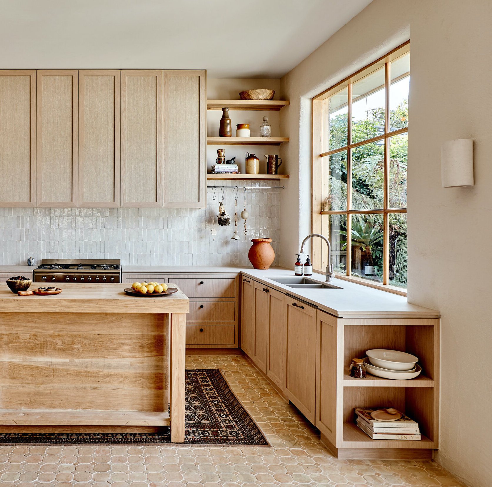 modern mediterranean - minimalist kitchen design with zellige tile backsplash