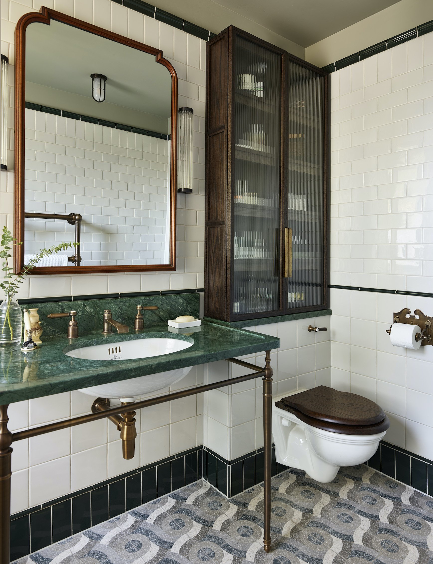 Bathroom designed with beautiful and functional storage. Sacramento interiors.