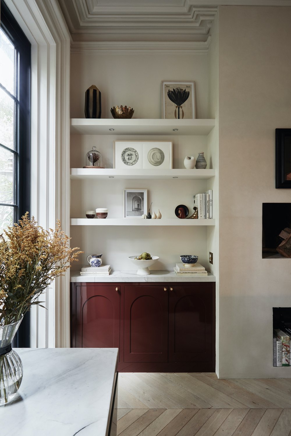 Timeless Kitchen Brass Lighting Burgundy Cabinetry San Francisco Victorian Home Interior Designer