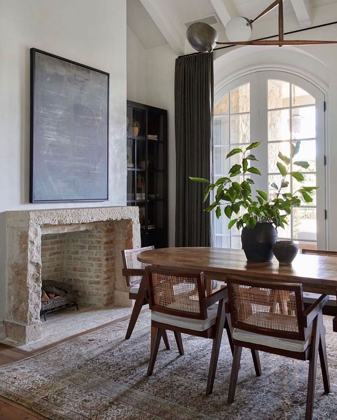 Sacramento interior designer dining room with fireplace focal point